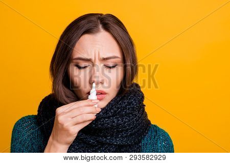 Close Up Photo Beautiful Amazing Her She Lady Soft Warm Scarf Neck Illness Suffering Look Dripping N