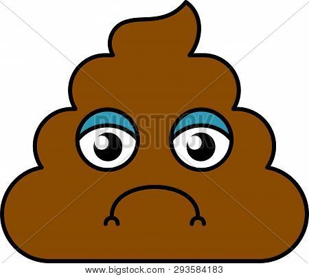 Sad, Somber Turd Emoji Vector Illustration. Sick, Dizzy Emoticon, Emotion. Brown Cartoon Sticker
