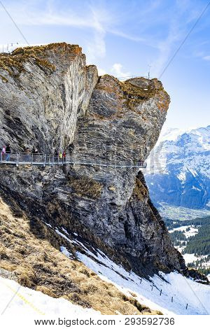 Sky Cliff Walk On First Peak Of Alps Mountain At Grindelwald Switzerland , Metal Cliff-walk