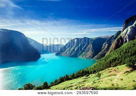 View On Norway Fiord Landscape - Aurlandsfjord, Part Of Sognefjord