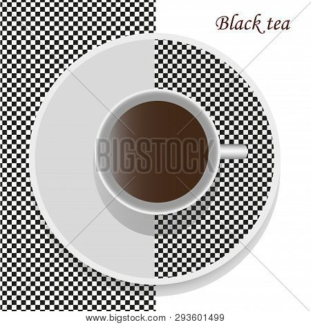 Cup With Black Tea On A Chessboard Background
