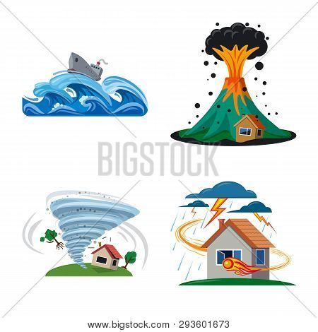 Vector Illustration Of Natural And Disaster Symbol. Set Of Natural And Risk Stock Symbol For Web.