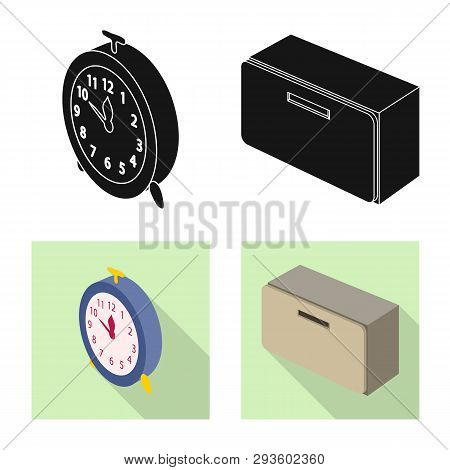 Vector Design Of Bedroom And Room Sign. Set Of Bedroom And Furniture Vector Icon For Stock.
