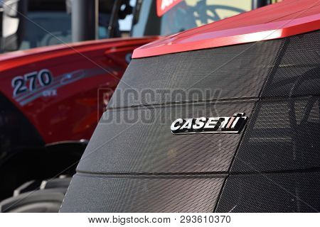 Kaunas, Lithuania - April 04: Case Ih Tractor And Brand Logo In Kaunas On April 04, 2019. Case Ih Is