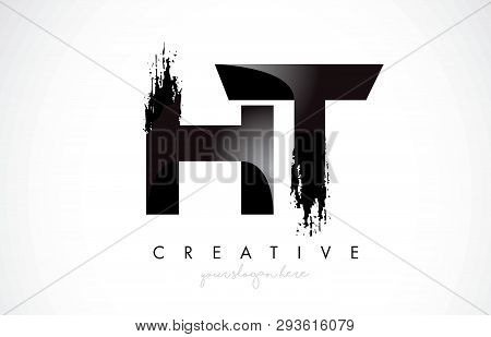 Ht Letter Design With Brush Stroke And Modern 3d Look Vector Illustration.