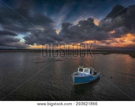 Editorial Swansea, Uk - April 04, 2019: A Fishing Boat On The Loughor Estuary Between North Gower An