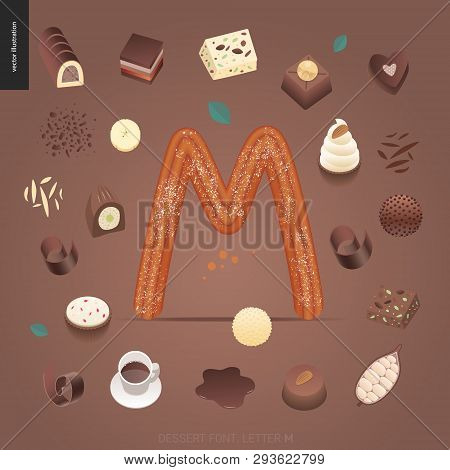 Dessert Font - Letter M - Modern Flat Vector Concept Digital Illustration Of Temptation Font, Sweet 