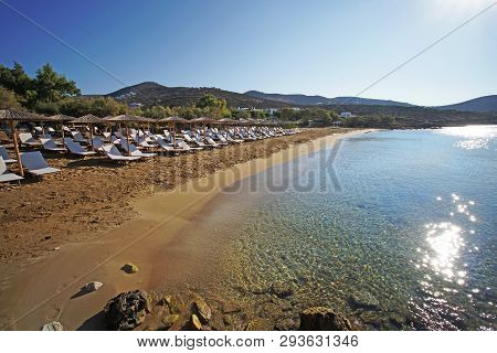 Panoramic View Of Farangas Beach, Paros, Greece