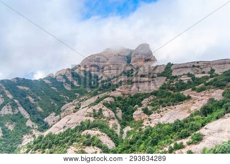 Aerial View On Santa Maria De Montserrat Abbey In Montserrat Mountains, Spain
