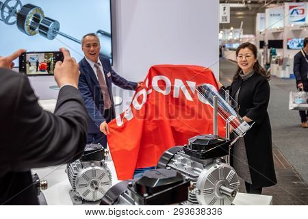 Hannover , Germany - April 02 2019 : Wolong Is Presenting The Newest Innovations At The Hannover Fai