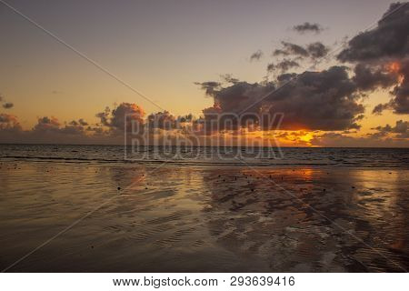 Colorfull Sunrise Over The Coral Sea At Cape Tributation In The Daintree Region Of Far North Queensl