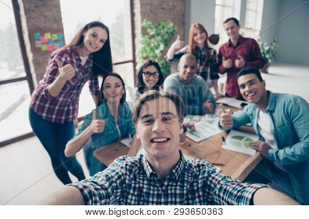 Self-portrait Of Nice Stylish Attractive Cheerful Business Sharks Executive Managers In Casual Team-