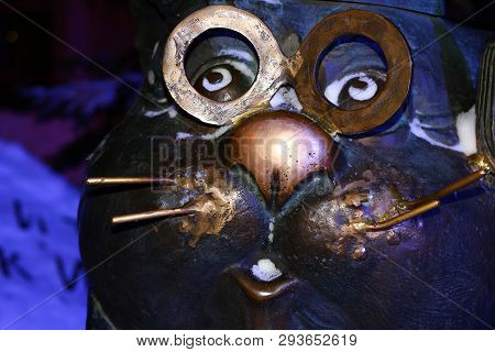 Obninsk, Russia - January 2016: Monument To The Cat Scientist In Obninsk. Character Of Alexander Pus