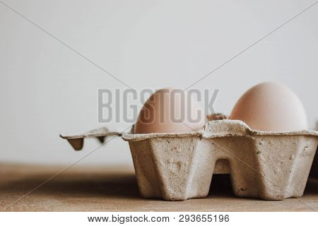 Easter Raff Egg. Minimal Easter Concept. Craft Hipster Holiday Package, Carton Box