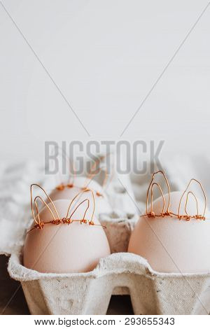 Easter Diy Egg, Made In Bunny Style. Minimal Easter Concept, Idea With Rabbit. Craft Hipster Holiday