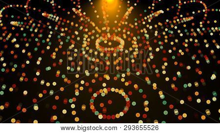 Digital Bright Circles In Ball Shape In Black Space - Modern Abstraction, Computer Generated Backgro