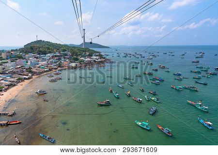 Top View Of The Bay With Fishing Boats And The An Thoi City.