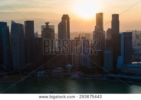 Singapore Skyline City Building Snset Sky Cloud With Marina Bay