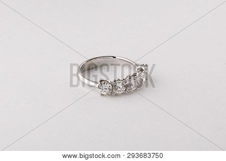 Womens Silver Ring With Diamonds Isolated On A White Background.