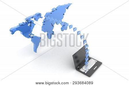 3d Rendered Data Transfering On A White Background