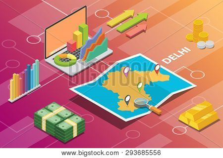 Delhi India City Isometric Financial Economy Condition Concept For Describe Cities Growth Expand - V