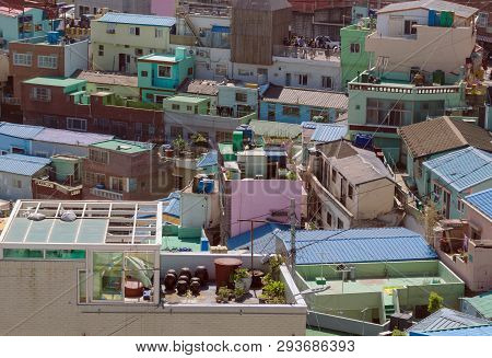 Close Up View Of Houses Roofs In Gamcheon Culture Village At Busan, South Korea