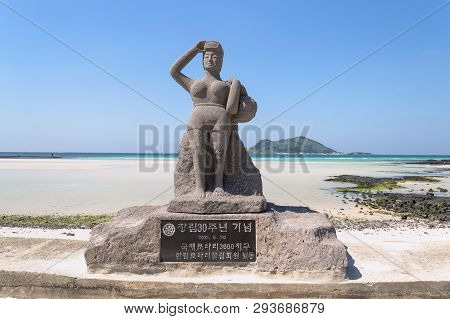 Jeju Island, South Korea, September 10, 2015: Statue Of Haenyeo - Devoted To Female Divers Of Jeju I
