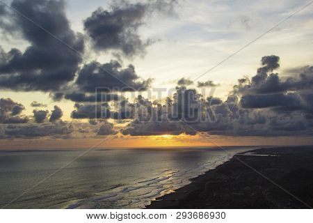 Aerial View Of Parangtritis Beach From Paragliding Hill Watugupit, Beautiful Sunset Om Watugupit