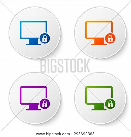 Color Lock On Computer Monitor Screen Icon Isolated On White Background. Monitor And Padlock. Securi