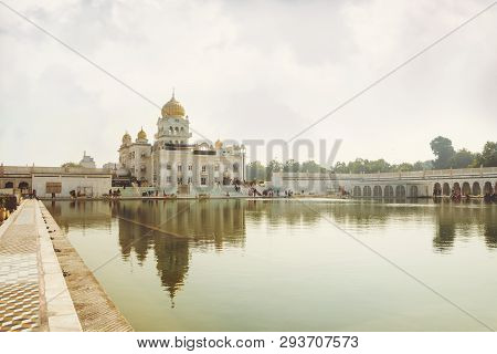 Gurdwara Bangla Sahib Is The Most Prominent Sikh Gurdwara. A Sacred Place Of Sikhi Religion. Golden 
