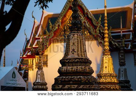 Bangkok, Thailand - April 6, 2018: Wat Pho Buddist Temple - Decorated In Gold And Bright Colors Wher