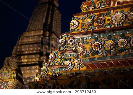 Bangkok, Thailand - April 6, 2018: Wat Pho Buddist Temple - Decorated In Gold And Bright Colors Wher