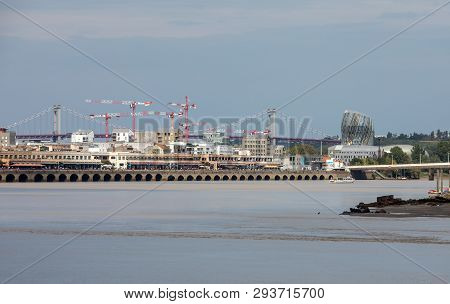 Bordeaux, France - September 9, 2018: View Of The Embankment Of The Garonne River And The Cite Du Vi
