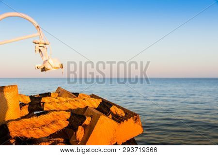 Piombino Channel Crossing With Ferry Boat In Summer