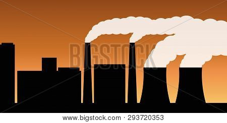 City Silhouette With Industry Air Pollution Smog And Noxious Gas Emission Vector Illustration Eps10