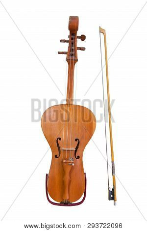 Kazakh Folk Musical Instrument Kobyz - Prima  Isolated On White Background