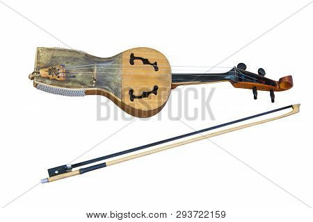 Kazakh Folk Musical Instrument Kobyz, Prima Ballerina With Bow Isolated On White Background
