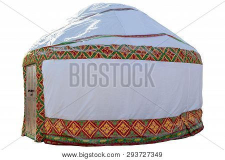 White Yurt, Housing Of Kazakh Nomadic Tribes Isolated On White Background