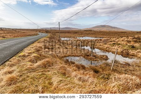 Conemara Road And Bog With Mountains In Background
