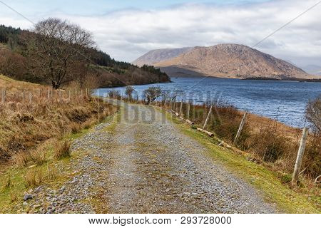 Mountain, Lake And Vegetation At Western Way Trail In Lough Corrib