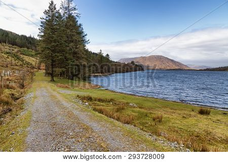 Mountain, Lake And Vegetation At Western Way Trail In Lough Corrib