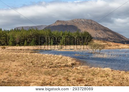 Mountain, Lake And Vegetation At Western Way Trail In Lough Corrib