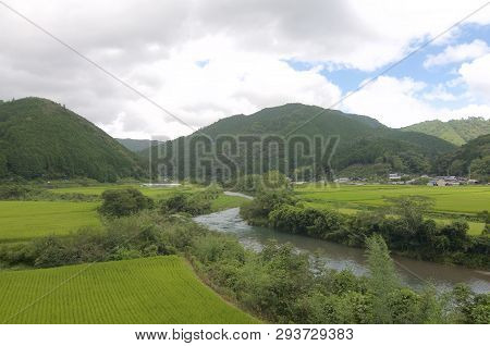 Panoramic View On The Beautiful Valley Of Nakatosa Area On The Shikoku Island In Japan