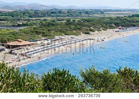 Solta Island Beach And Fisherman Cost Aerial View In Dalmatia, Croatia South To Split In The Central