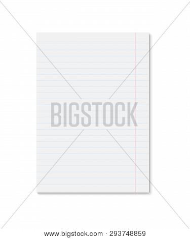 Single Copybook Sheet With Shadow On White Background. Vector Template For Your Design.