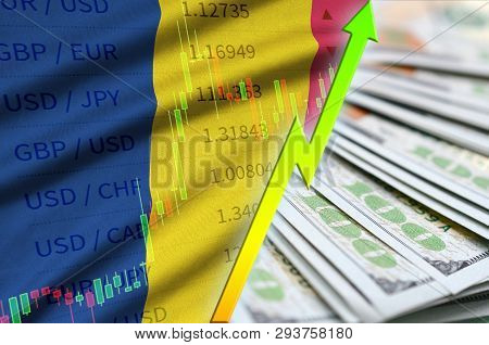 Chad Flag And Chart Growing Us Dollar Position With A Fan Of Dollar Bills