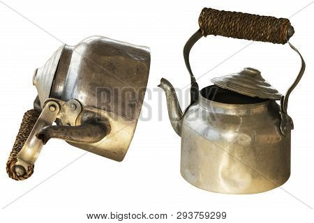 Vintage Aluminium Tea Pot Isolated On White Background