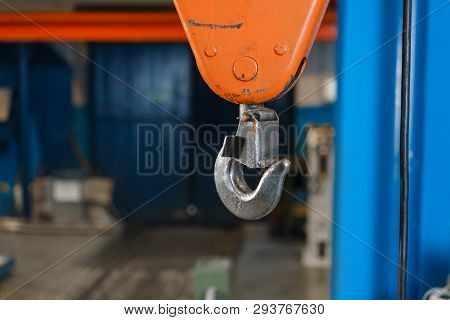Crane Hook. The System Of Pulleys And Ropes, A Hanging Mechanism In The Production Area. Movement Re