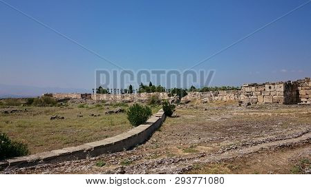 Ruins And Ruins Of The Ancient City, Hierapolis Near Pamukkale, Turkey.