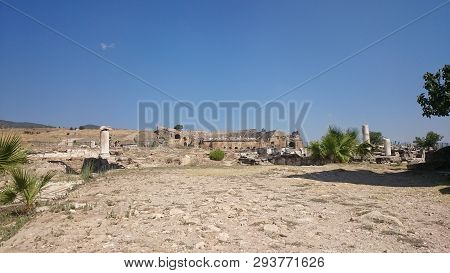 Ruins And Ruins Of The Ancient City, Hierapolis Near Pamukkale, Turkey.